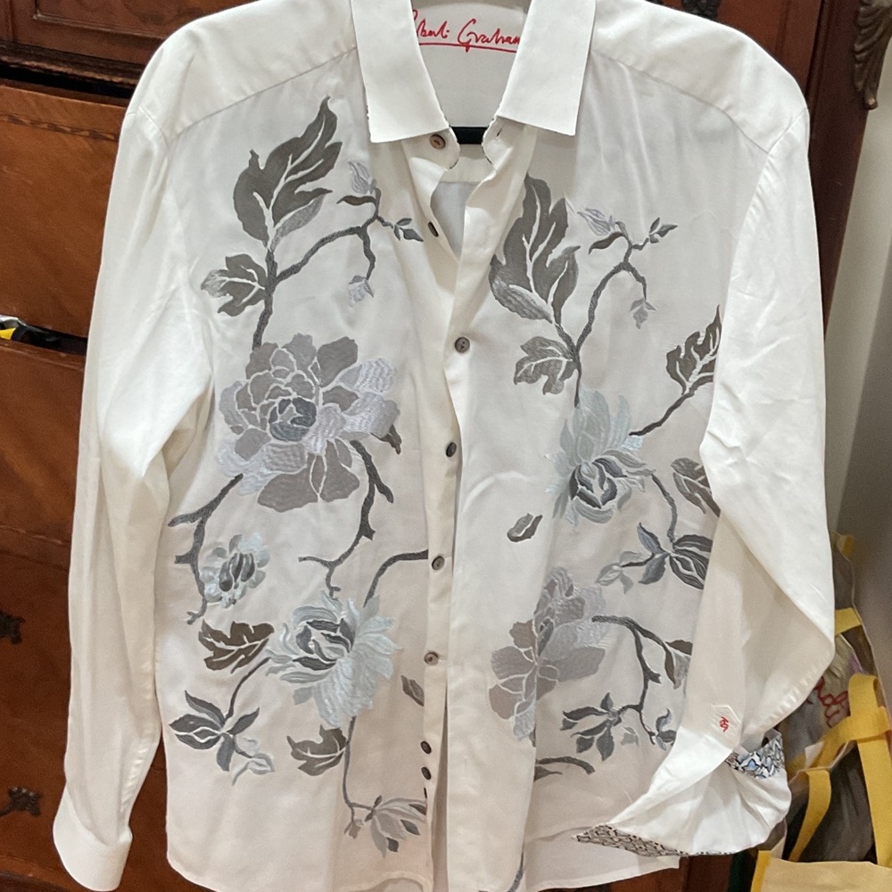 Robert Graham White Shirt with Floral Accents